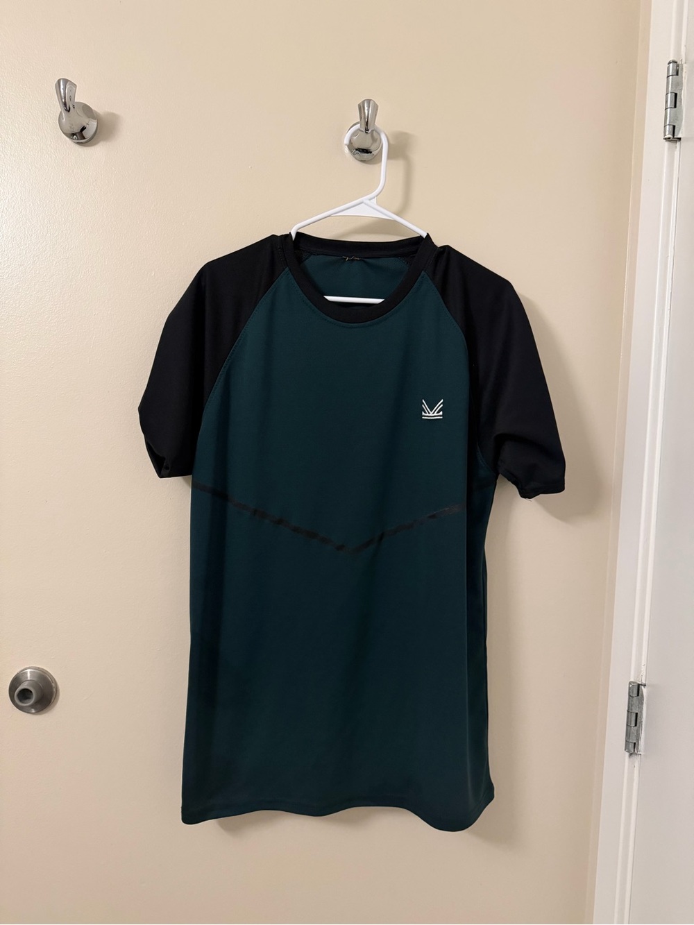 Dark Teal & Black Athletic Tee with Small White Logo